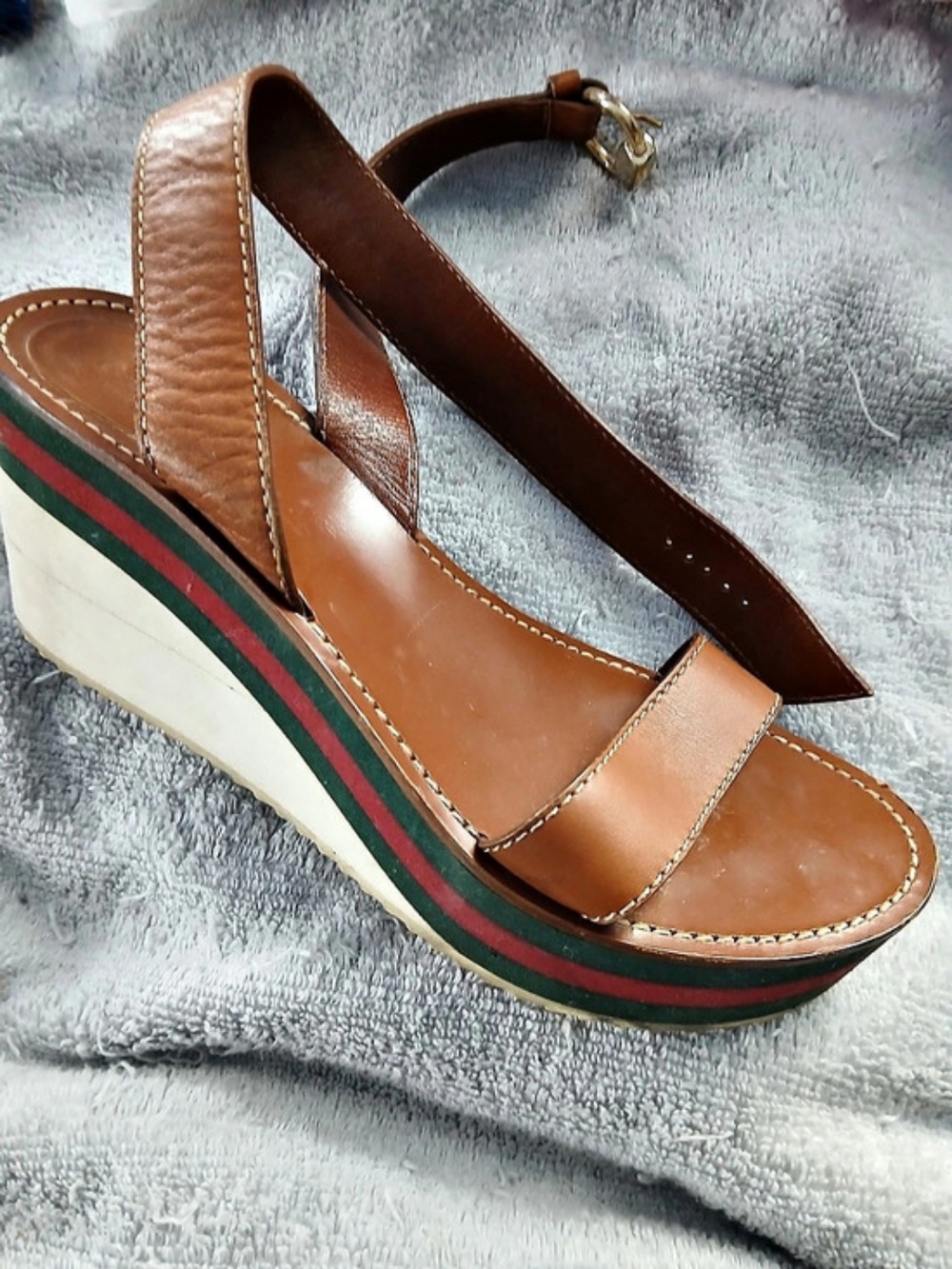 Gucci Color Block Brown & Green Wedge Sandals